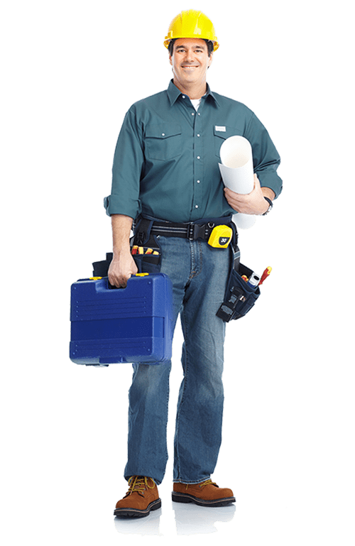 A man holding a tool box and a wrench.